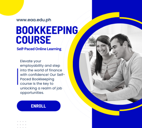 Professional woman and man reviewing bookkeeping course on computer